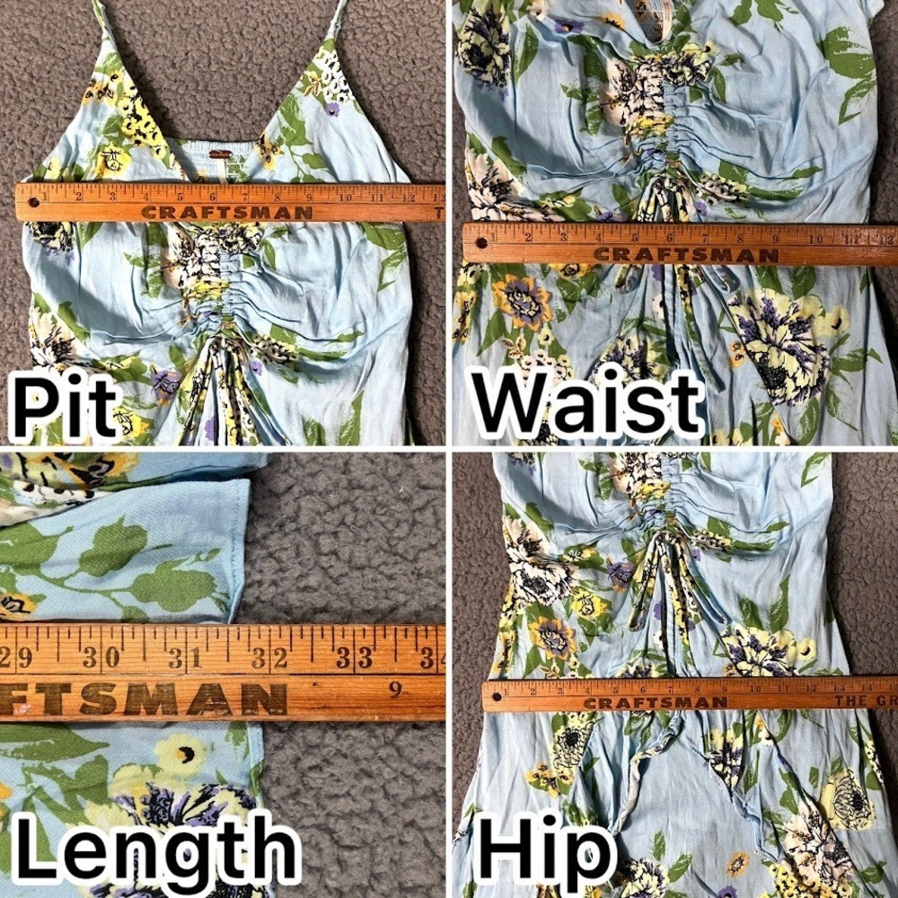 Free People Blue Floral Ruched Mini Dress Smocked Back XS - Picture 4 of 10
